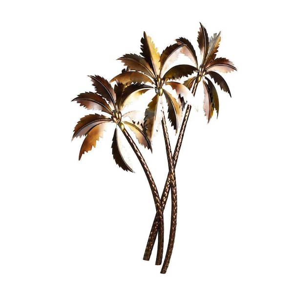 Litton Lane 35 in. x 31 in. Copper Stainless Steel Slanted Tree with Bronze and Yellow Accents Metal Work