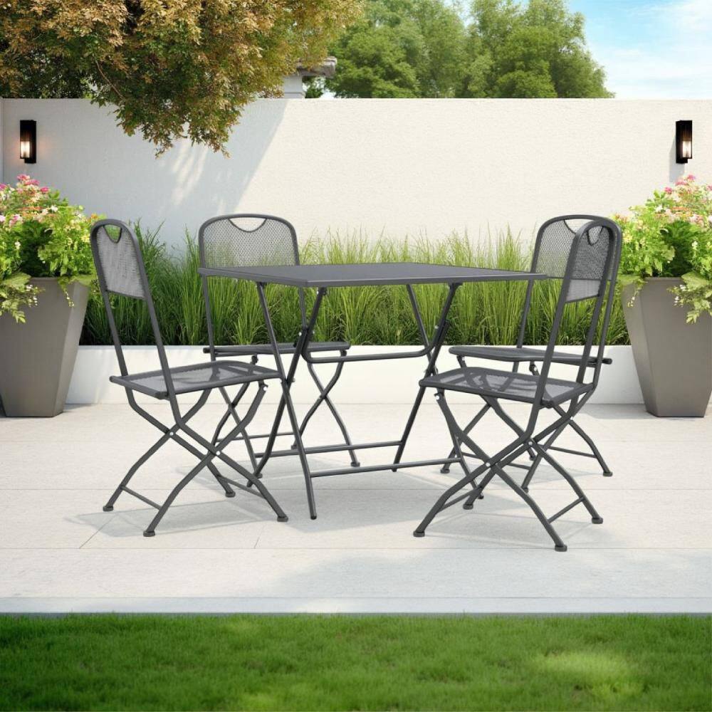 Yoko Gray 5-Piece Metal Rectangle Outdoor Dining Table Set