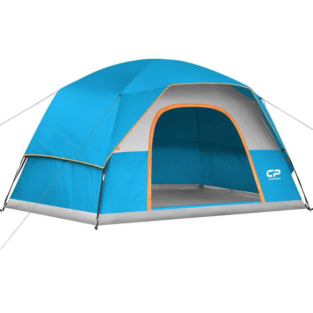 11 ft. x 7 ft. Blue 6 Person Weatherproof Family Dome Portable Camping Tent with Rainfly Large Mesh Windows Wider Door FCBF11 799 The Home Depot