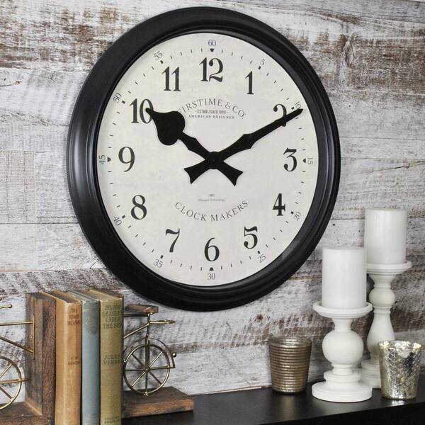 FirsTime 20 in. Black Oversized Avalon Whisper Wall Clock