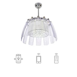 Flora 50 in. Indoor Nickel Crystal Chandelier Retractable Smart Ceiling Fan with Light Remote Included Works with Alexa