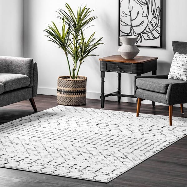 Moroccan Blythe White And Black Doormat 3 ft. x 5 ft. Area Rug