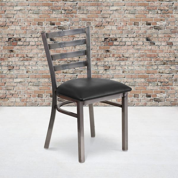 Hercules Black Seat/Clear Coated Metal Frame Vinyl  with Clear Coat Ladder Back Restaurant Chair