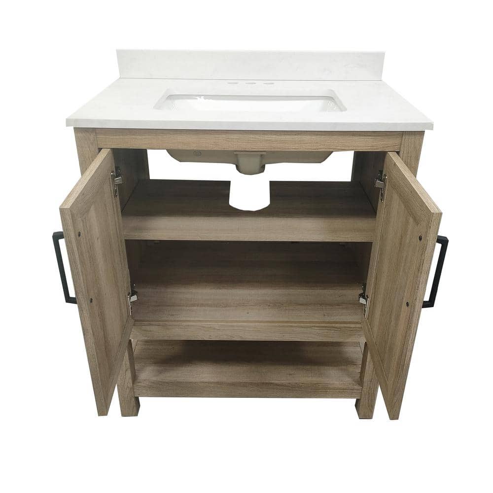 Taylor & Logan 30" Brown Wood Bathroom Vanity with Stoneware Surface