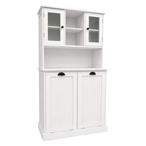 32.7 in. W x 14.6 in. D x 59.7 in. H White Linen Cabinet with Glass Doors and 2 Tilt-Out Dirty Laundry Basket