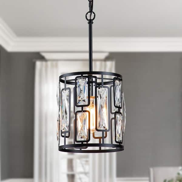 1-Light Black Pendant with Clear Crystal Shades
