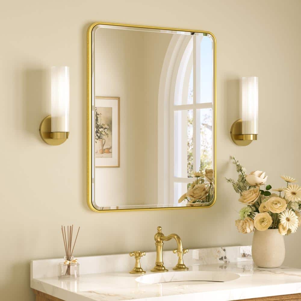 YK☆ TETOTE 24 in. x 30 in. Rectangle Brushed Gold Beveled Edge