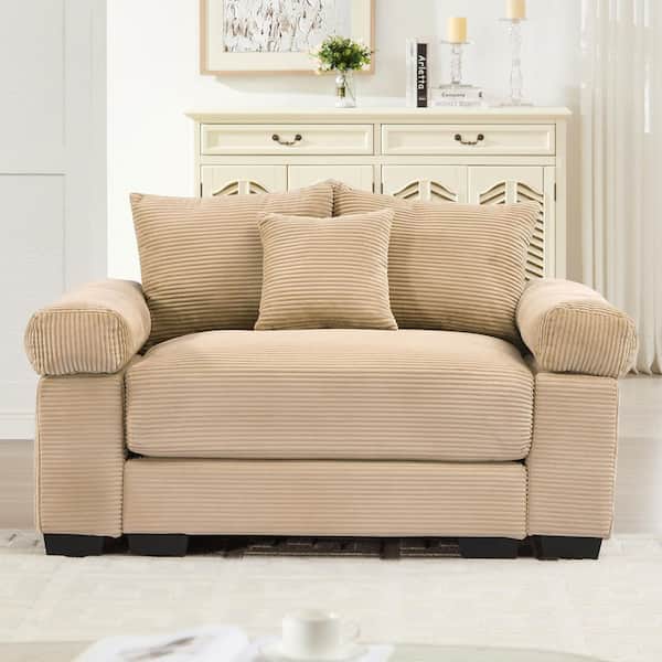 WSCCTW 54.3 in. Straight Arm 1-Piece Corduroy Curved Sectional Sofa with Extra-Wide Modular in Soft Ivory