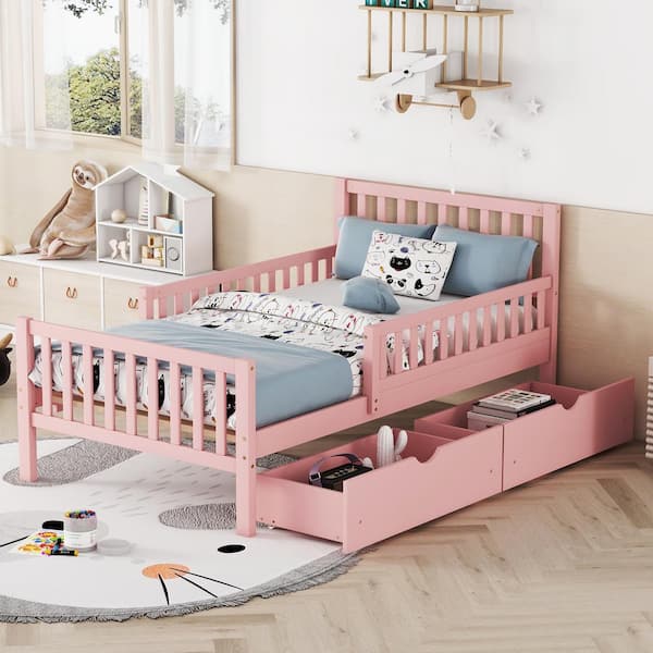 Harper & Bright Designs Pink Wood Frame Twin Size Platform