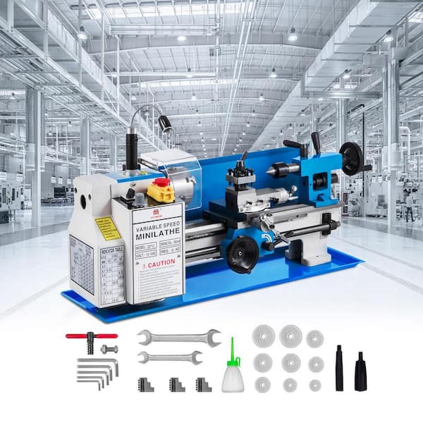 Metal Lathe 7 in. x 12 in. Precision Bench Top Mini Metal Lathe 550 W, Metal Lathe Variable Speed 50-2500 RPM Nylon Gear