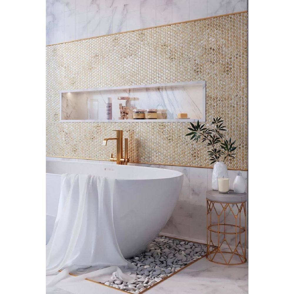 Gold Penny Round Glass Mosaic Tile for Walls and Backsplashes