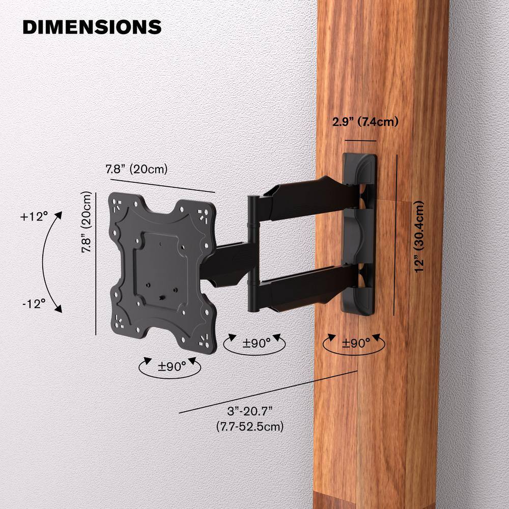 Black Full Motion Wall Mount for 17"-47" TVs