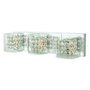 Weschler 22 in. 3-Light Polished Chrome Bathroom Vanity Light Fixture with Crystal and Glass Shades