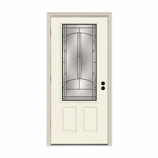 JELD-WEN 34 in. x 80 in. 3/4 Lite Idlewild Vanilla Painted Steel Prehung Right-Hand Outswing Front Door w/Brickmould
