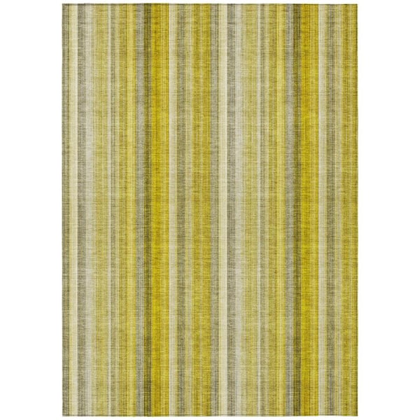 Gold 8 ft. x 10 ft. Woven Striped Rectangle Indoor/Outdoor Area Rug