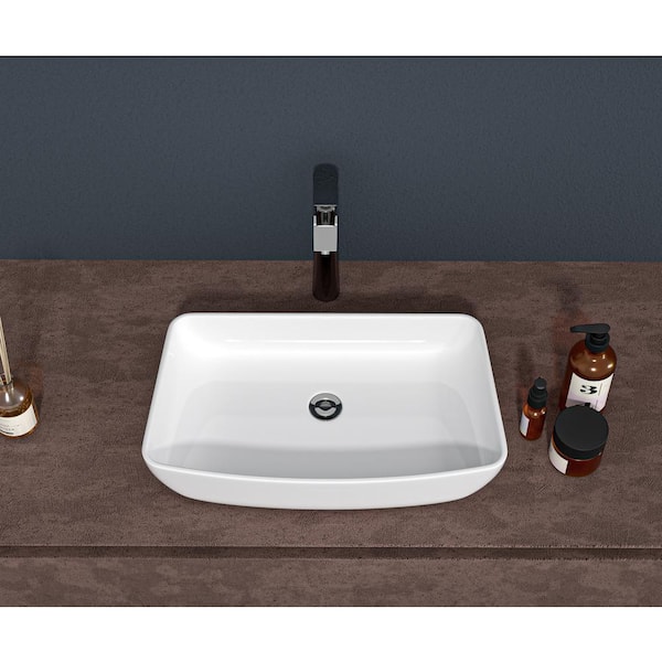 Unbranded 24 in . Ceramic Rectangular Vessel Bathroom Sink in White