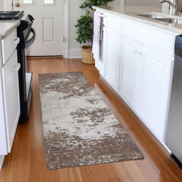 Mayfield Premium Machine Washable Abstract AMF1027 Brown 2 ft. 3 in. x 7 ft. 6 in. Runner Rug