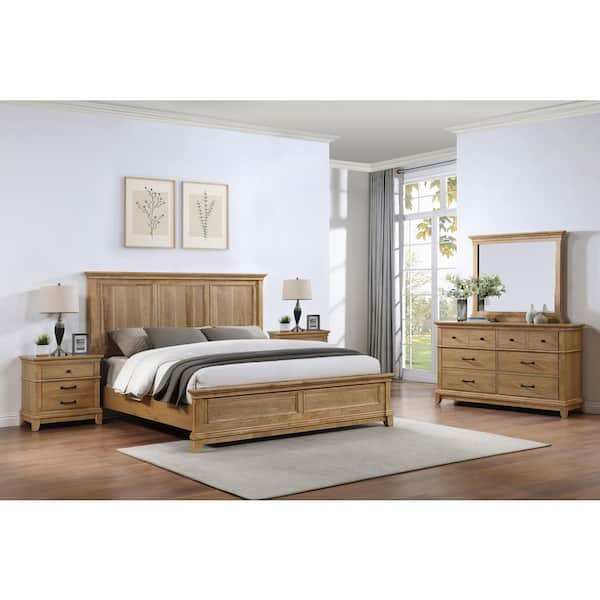 New Classic Furniture Sunstone 5-Piece Honey Brown Wood Queen Bedroom Set with 2-Nightstand