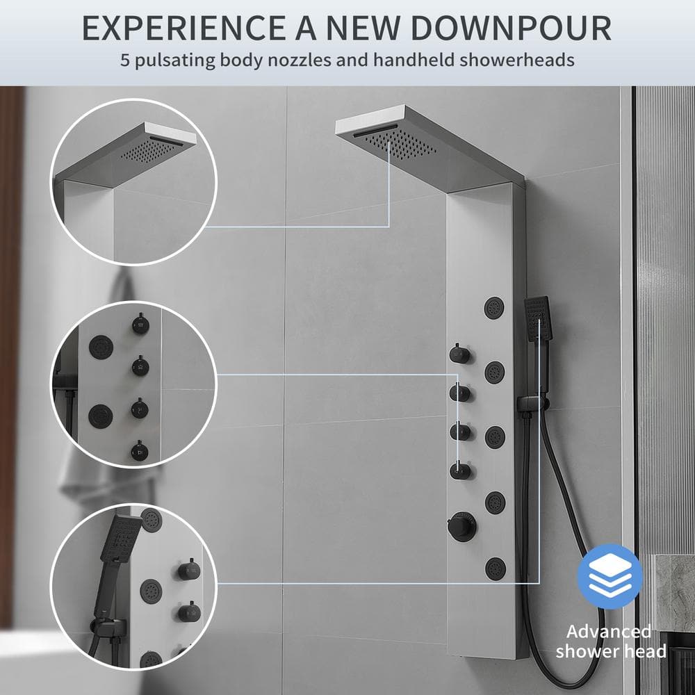 Black Nickel 5-Jet Rainfall Shower Panel System with Handheld Shower