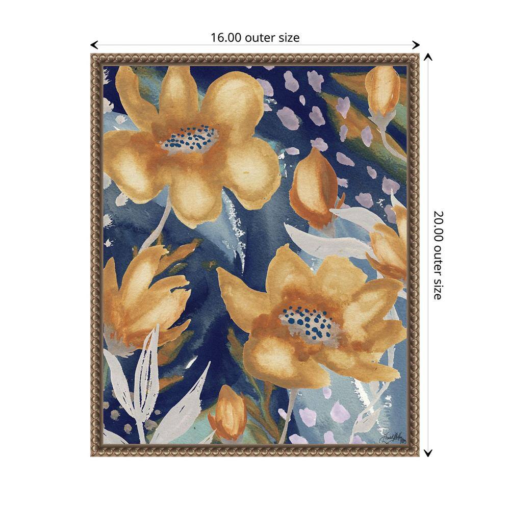 Golden Floral and Silver Petals Beaded Framed Canvas Wall Art