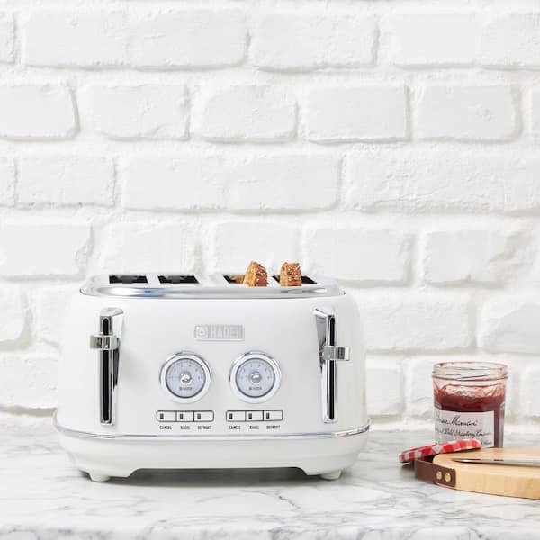 Dorset 1500-Watt 4-Slice Ivory White Wide Slot Retro Toaster with Removable Crumb Tray and Browning Control