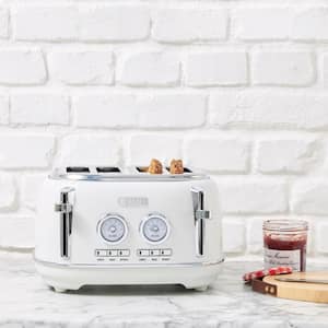 Dorset 1500-Watt 4-Slice Ivory White Wide Slot Retro Toaster with Removable Crumb Tray and Browning Control