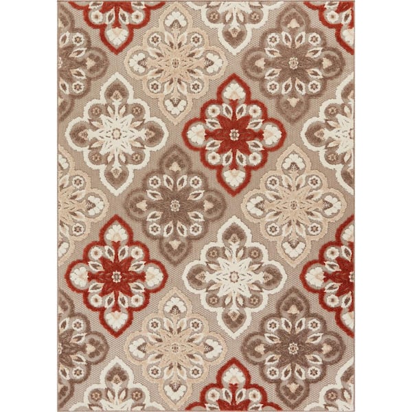 Well Woven Dorado Devotion 5 ft. 3 in. x 7 ft. 3 in. Modern Panel Beige High-Low Indoor/Outdoor Area Rug