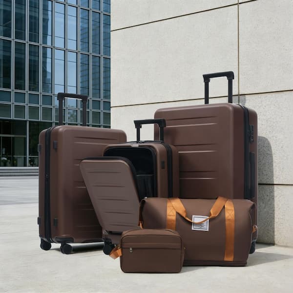 Merax 5 Bags 5-Piece Brown Expandable ABS Luggage Set with Duffel