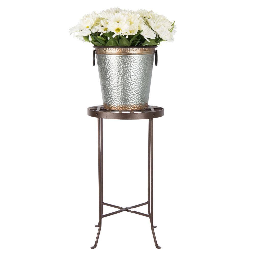 Bronze Wrought Iron Round Plant Stand, 24.75" High