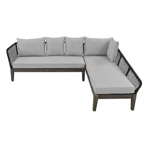 5-Person Wicker Patio Conversation Set Outdoor Seating Group Outdoor L-Shaped Sectional Set w Gray Cushions