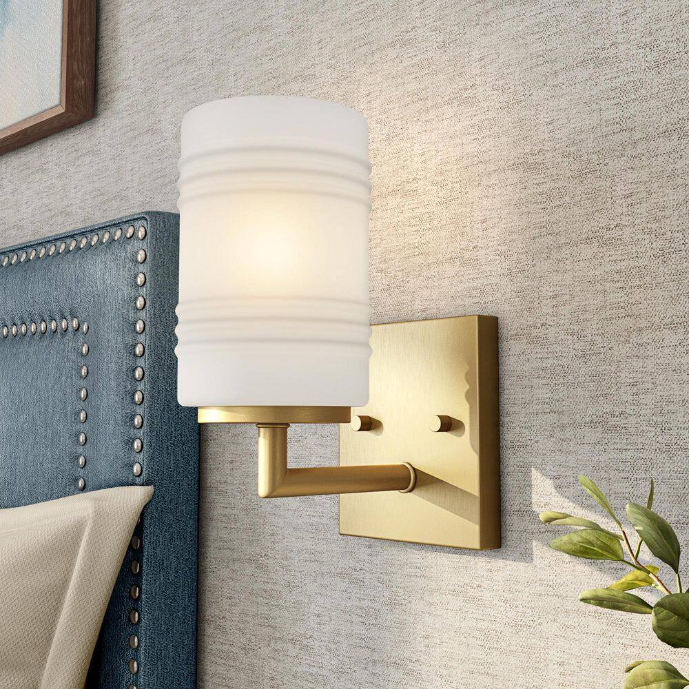 Leavenworth Brushed Gold Dimmable Wall Sconce with Opal Glass Shade