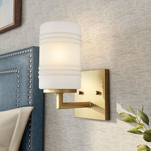 Leavenworth 4.75 in. 1-Light Brushed Gold Modern Wall Sconce with Etched Opal Glass Shade