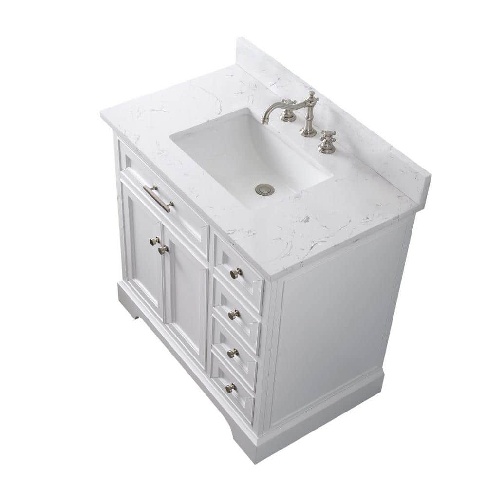 Thompson 36" White Freestanding Bathroom Vanity with Carrara Countertop