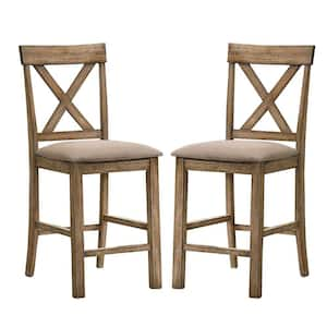 Brown Fabric Padded Seat Counter Height Dining Chair (Set of 2)