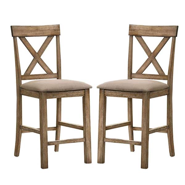 Benjara Brown Fabric Padded Seat Counter Height Dining Chair (Set of 2
