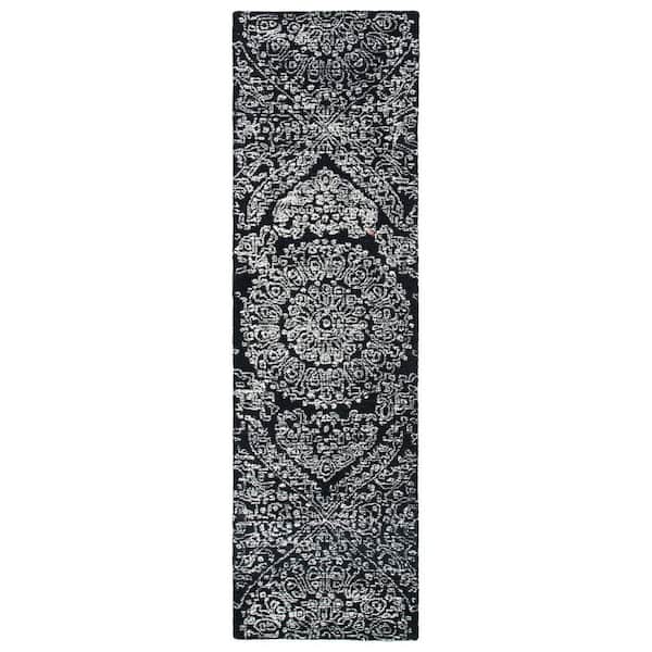 SAFAVIEH Metro Black/Ivory 2 ft. x 8 ft. Medallion Floral Runner Rug