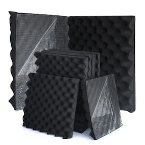 16.5 in. x 12 in. x 2" Composite Double Layer Sound Absorbing Acoustic Foam Black Self-Adhesive for Home Studio 10-Pack