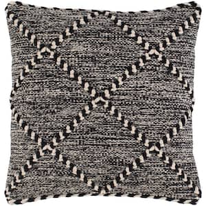 Nevaeh Black Woven Polyester Fill 22 in. x 22 in. Decorative Pillow