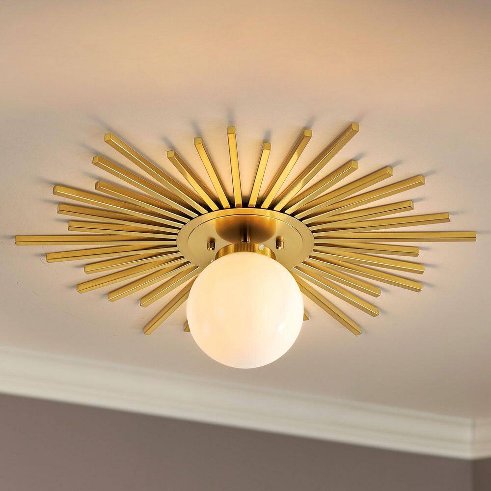 Theresa 23.6 in. 1-Light Mid-Century Modern Gold Semi-Flush Mount Light with Milky-White Frosted Glass Globe Shade price history on PriceWatchPro