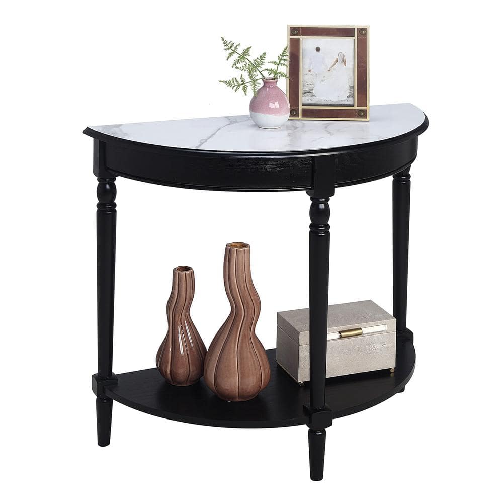 White Half-Round Wood and Metal Entryway Table