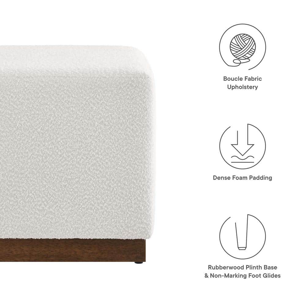 Tilden 17" Square Boucle Upholstered Ottoman with Walnut Base
