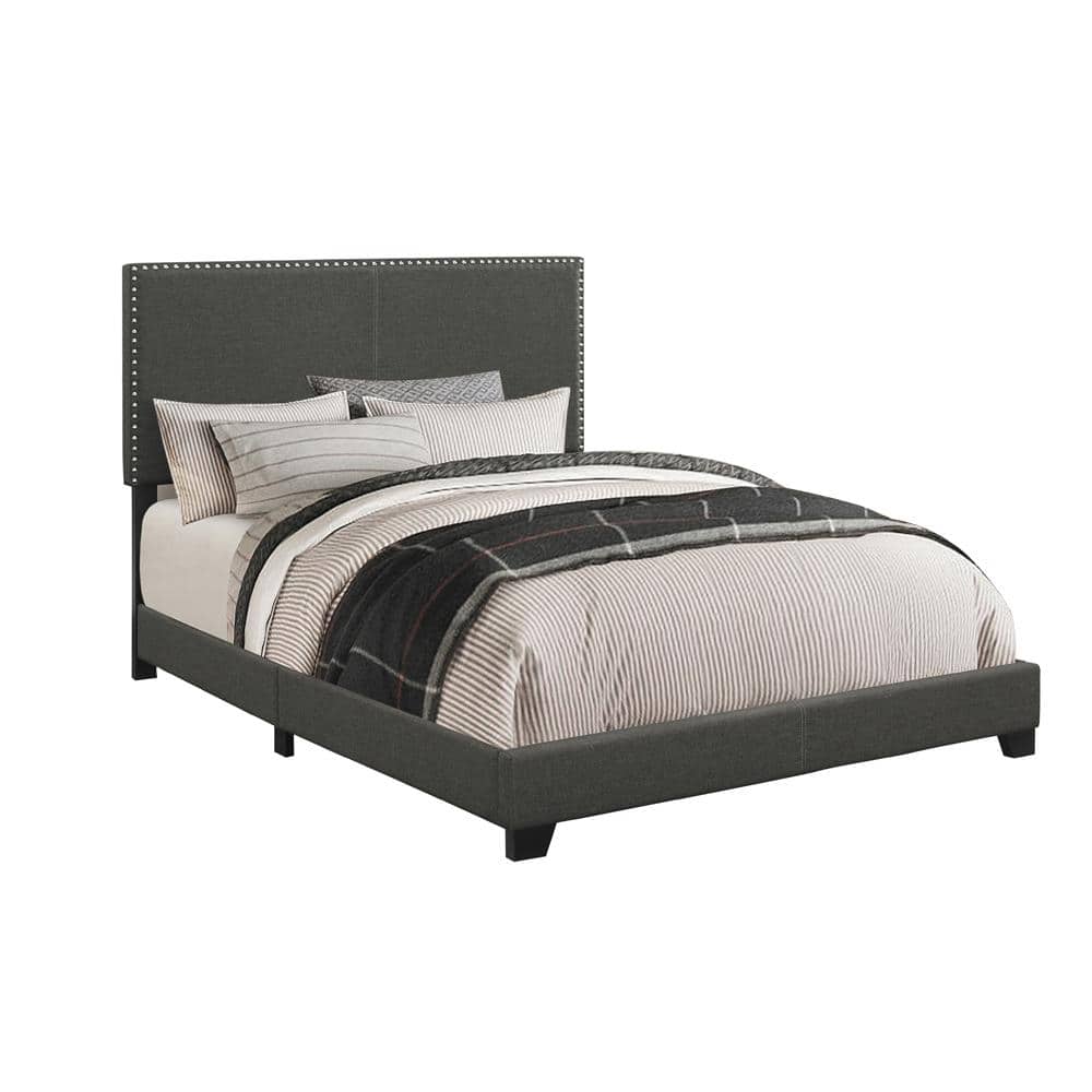 Contemporary Gray King Upholstered Bed with Nailhead Detail