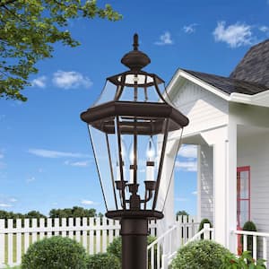Cresthill 25 in. 3-Light Bronze Cast Brass Hardwired Outdoor Rust Resistant Post Light with No Bulbs Included