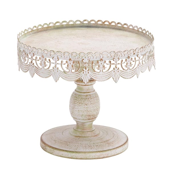 Litton Lane 9 in. H White Decorative Cake Stand with Lace Inspired Edge