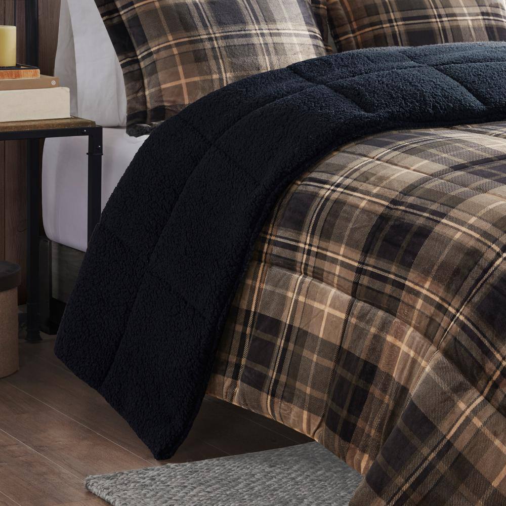 Full Brown and Black Reversible Down Alternative Comforter Set