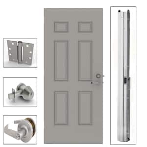36 in. x 84 in. 6-Panel Steel Gray Security Commercial Door with Hardware