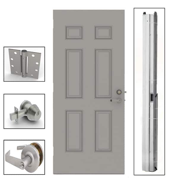 L.I.F Industries 36 in. x 84 in. 6-Panel Steel Gray Security Commercial Door with Hardware