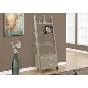 69 in. Dark Taupe Faux Wood 4-shelf Ladder Bookcase with Open Back