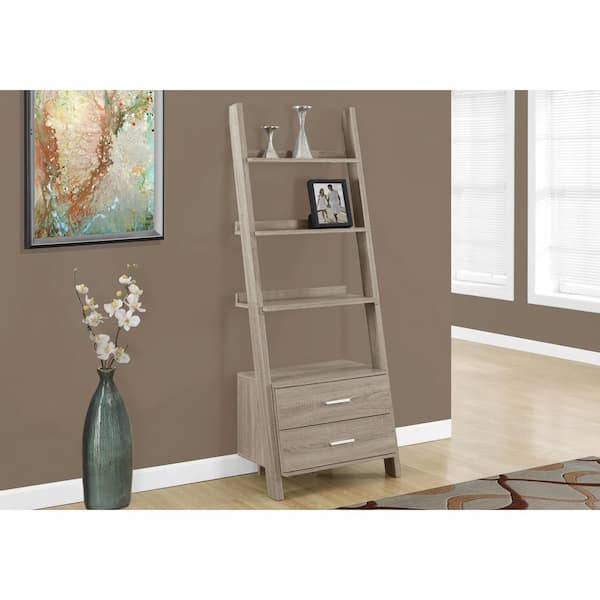 Unbranded 69 in. Dark Taupe Faux Wood 4-shelf Ladder Bookcase with Open Back