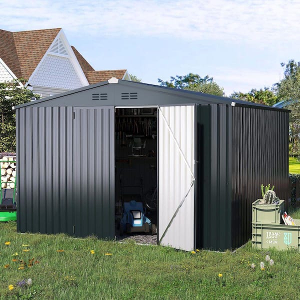 Sudzendf 12 ft. W x 12 ft. D Dark Gray Metal Garden Sheds and